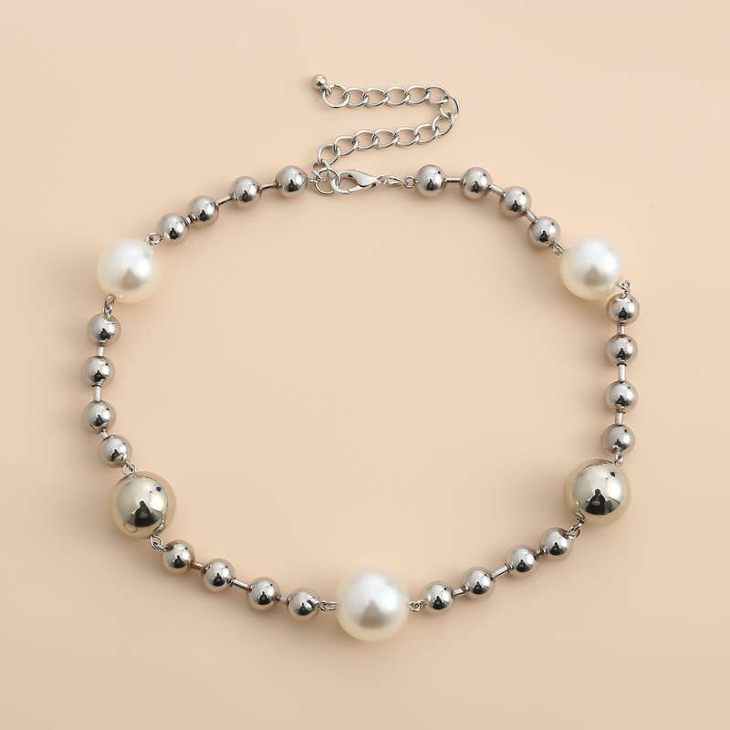

Faux Pearl Necklace, Silver