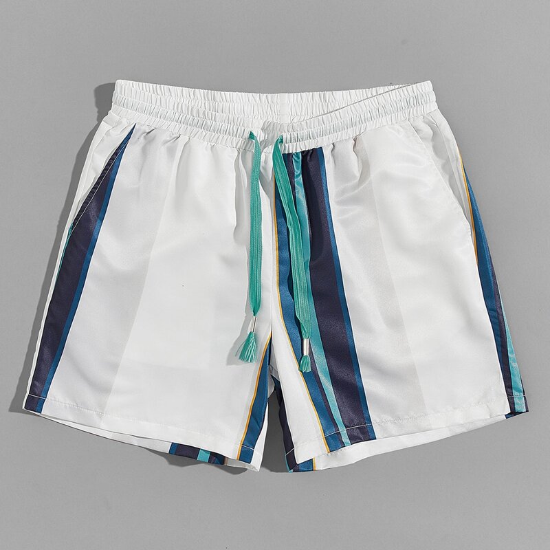 

Guys Striped Drawstring Waist Shorts, White