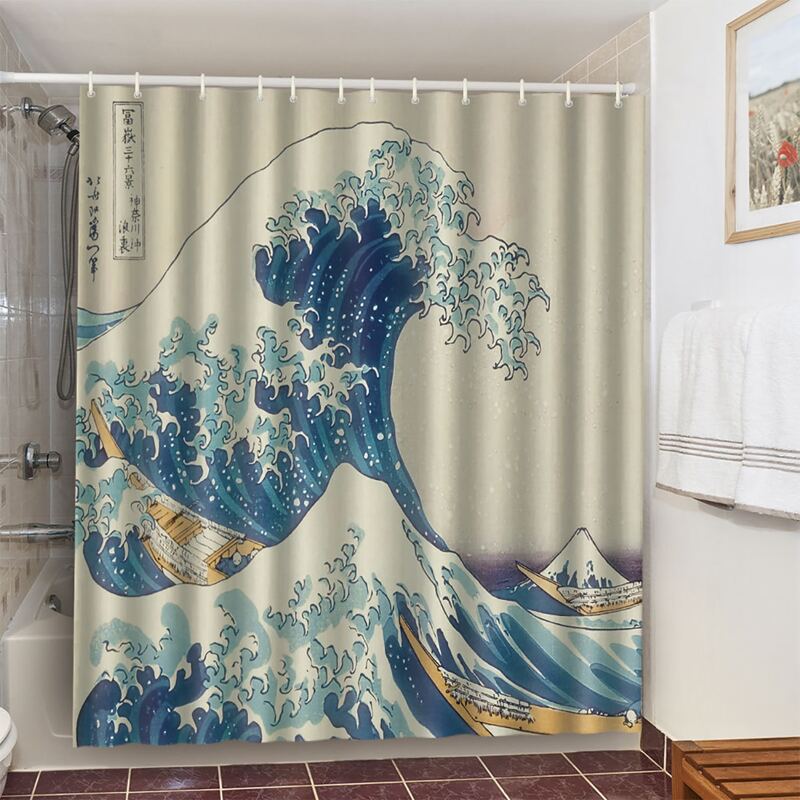 

Sea Spray Pattern Shower Curtain With 12hooks, Multicolor