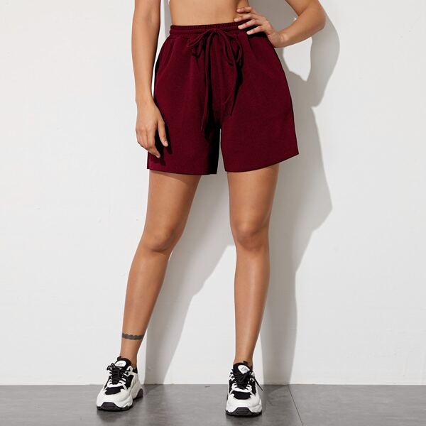 

Drawstring Waist Solid Shorts, Burgundy