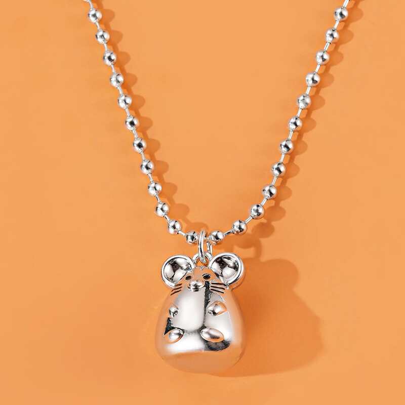 

Mouse Charm Necklace, Silver