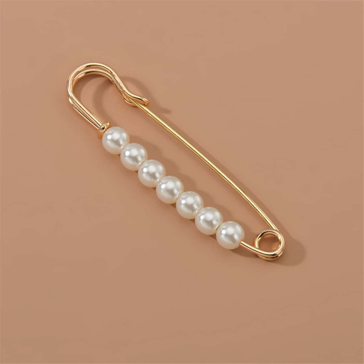 

Faux Pearl Safety Pin Brooch, Gold