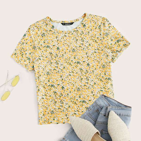 

Ditsy Floral Print Tee, Yellow