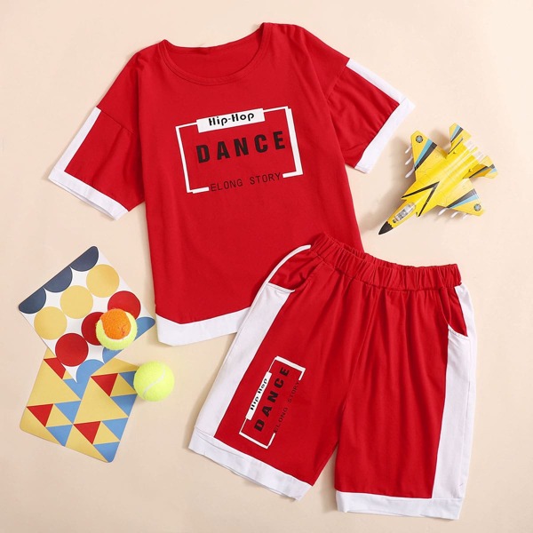 

Toddler Boys Contrast Panel Letter Graphic Tee & Shorts, Red