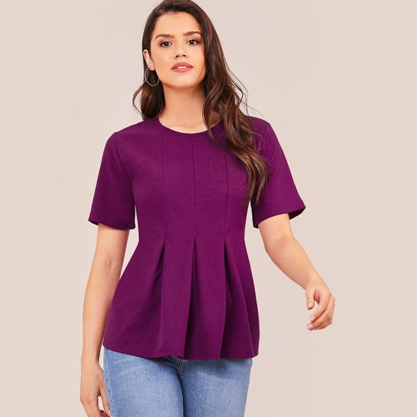 

Foldover Pleated Front Solid Top, Purple bright