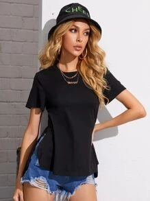 SHEIN Essnce Camiseta bajo irregular - Negro - Ver 4