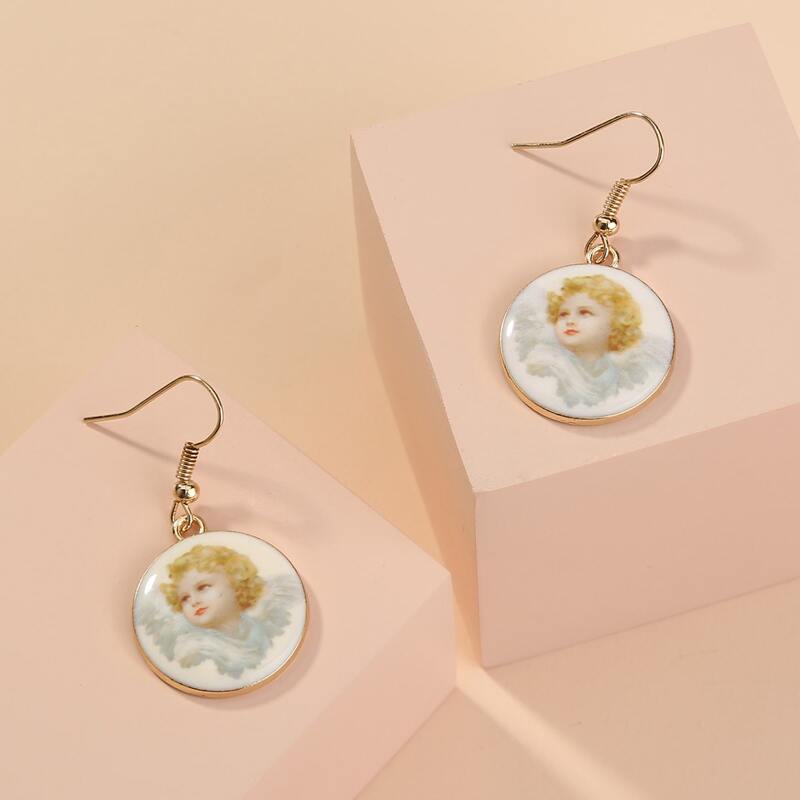 

Angel Pattern Drop Earrings, Multicolor