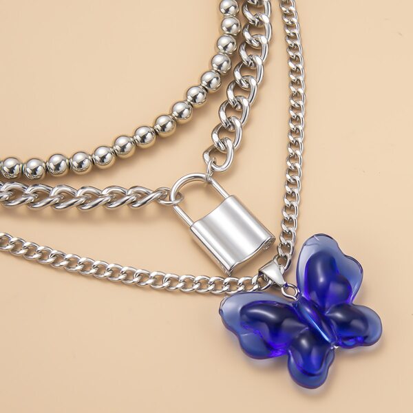 

3pcs Butterfly Charm Necklace, Multicolor