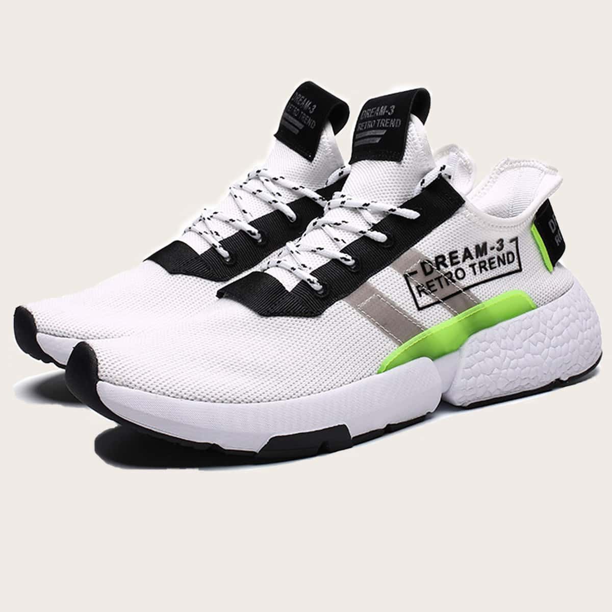 

Guys Letter Graphic Lace-up Front Sneakers, Black and white