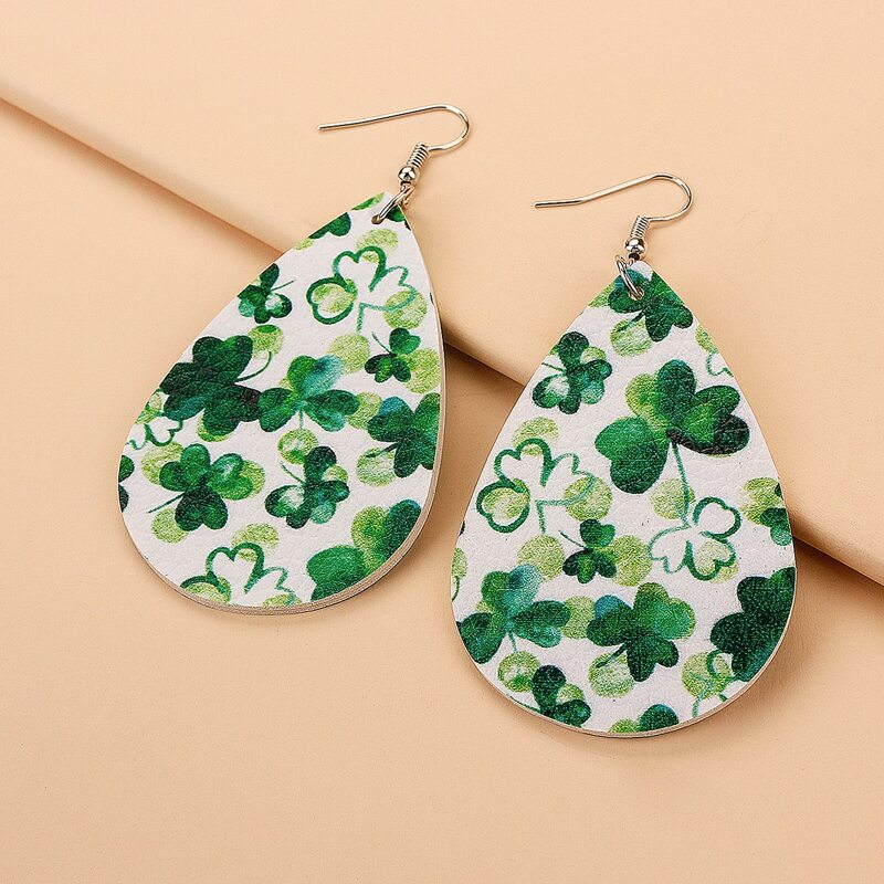 

Plant Pattern Water Drop Earrings, Green