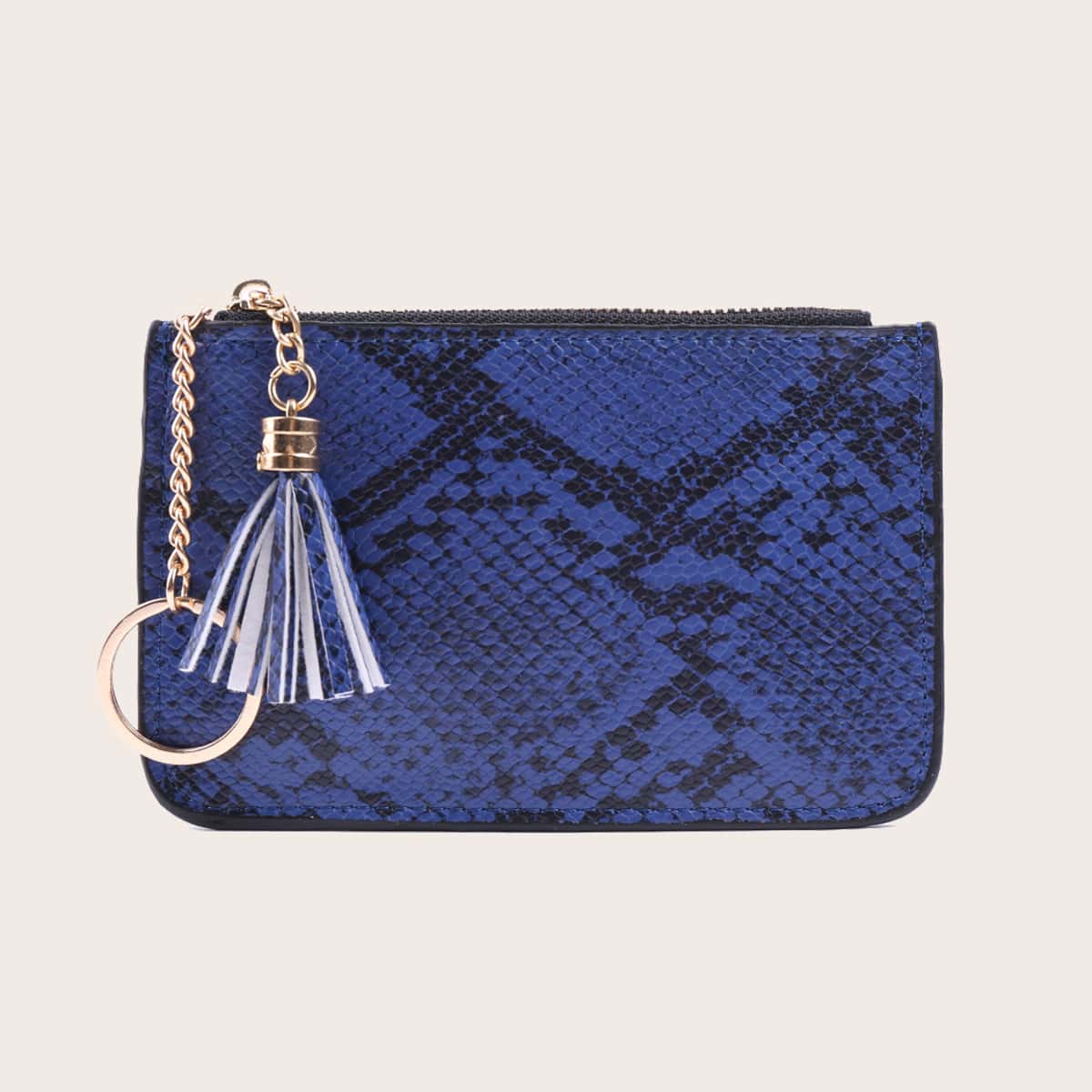 

Tassel Charm Snakeskin Purse, Blue