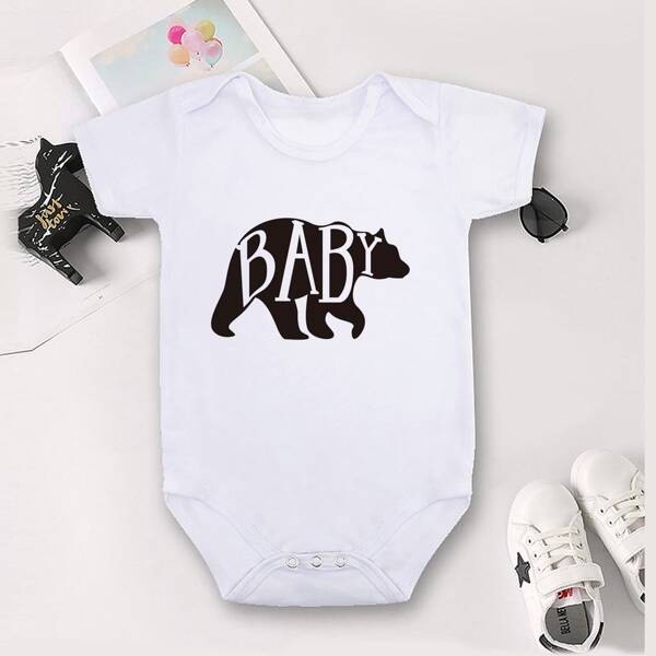 

Baby Boy Letter And Bear Graphic Bodysuit, White
