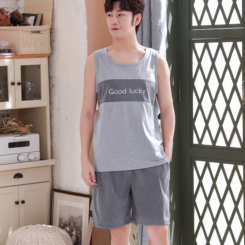

Guys Slogan Graphic Tank PJ Set, Grey