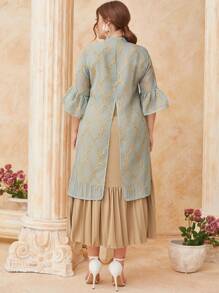 Al Najma Plus Pleated Hem Dress & Flounce Sleeve Split Tunic - Multicolor - View 2