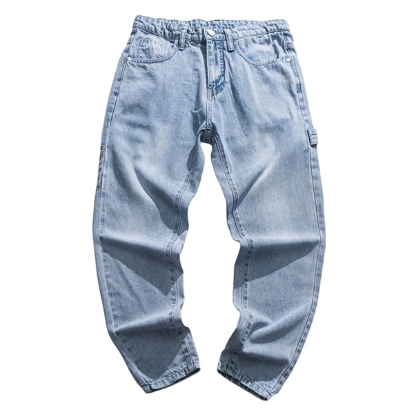 

Men Patched Slant Pocket Jeans, Blue