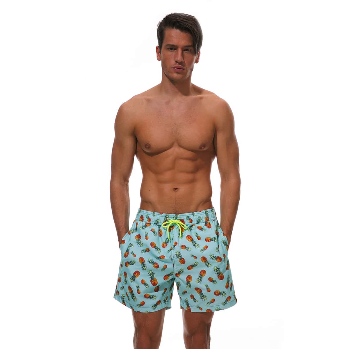 

Guys Allover Pineapple Print Swim Trunks, Green