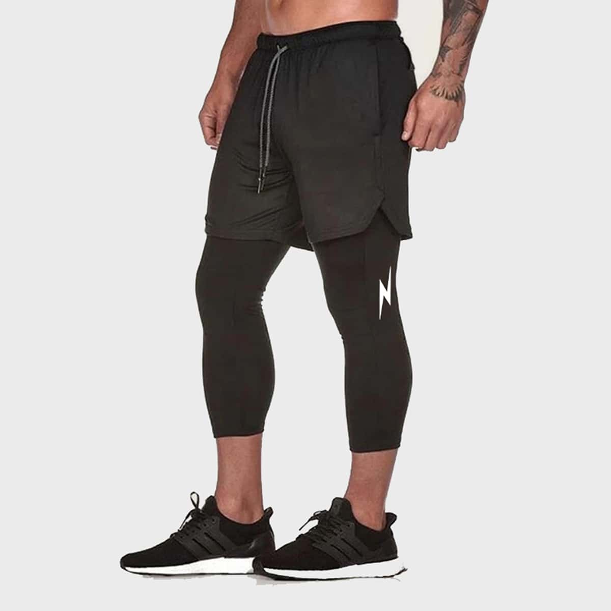 

Guys Graphic Print 2 In 1 Pants, Black