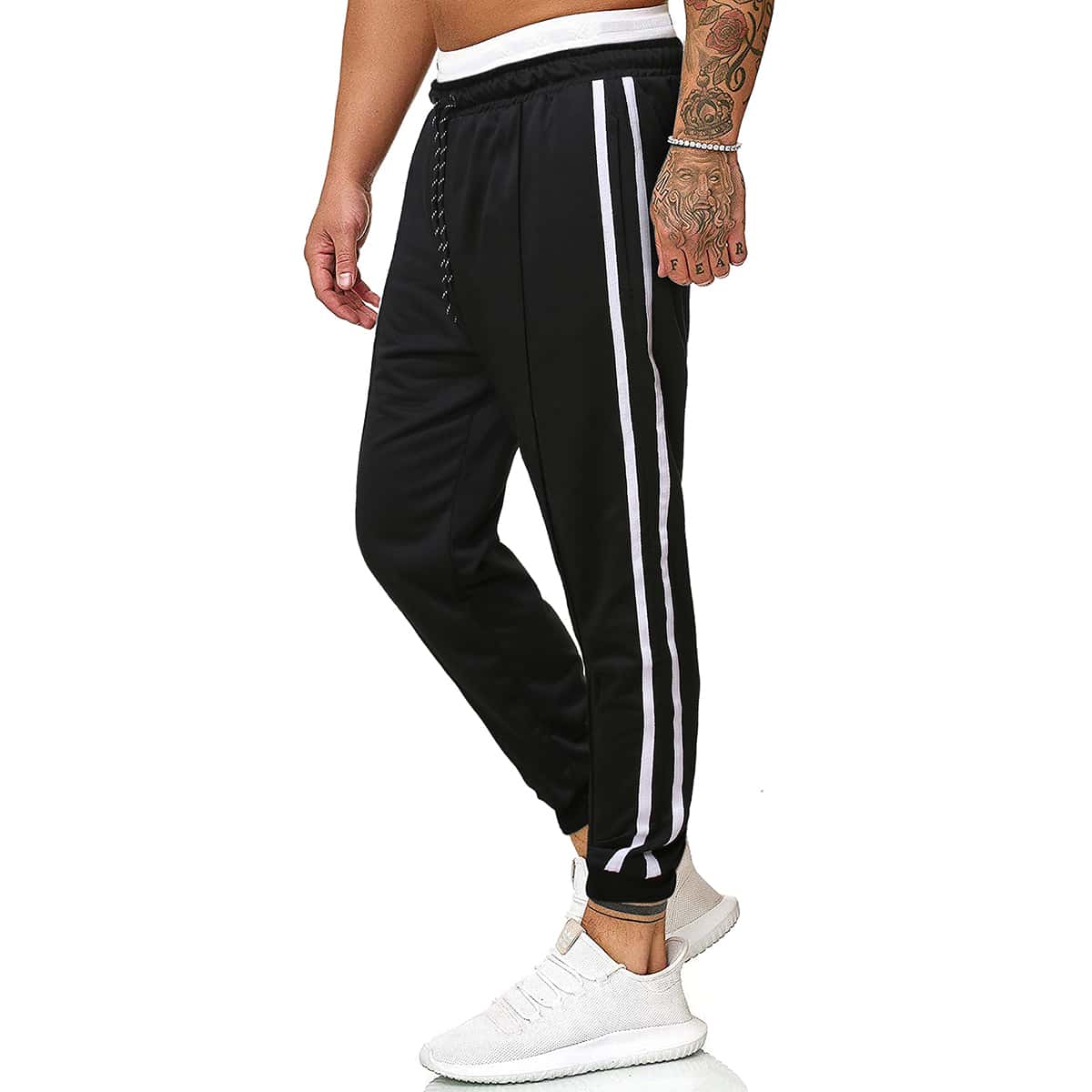 

Guys Contrast Taper Drawstring Sweatpants, Black