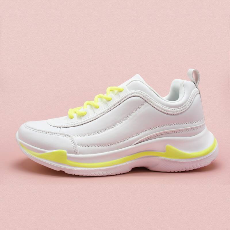 

Neon Lime Detail Lace-up Front Sneakers, White