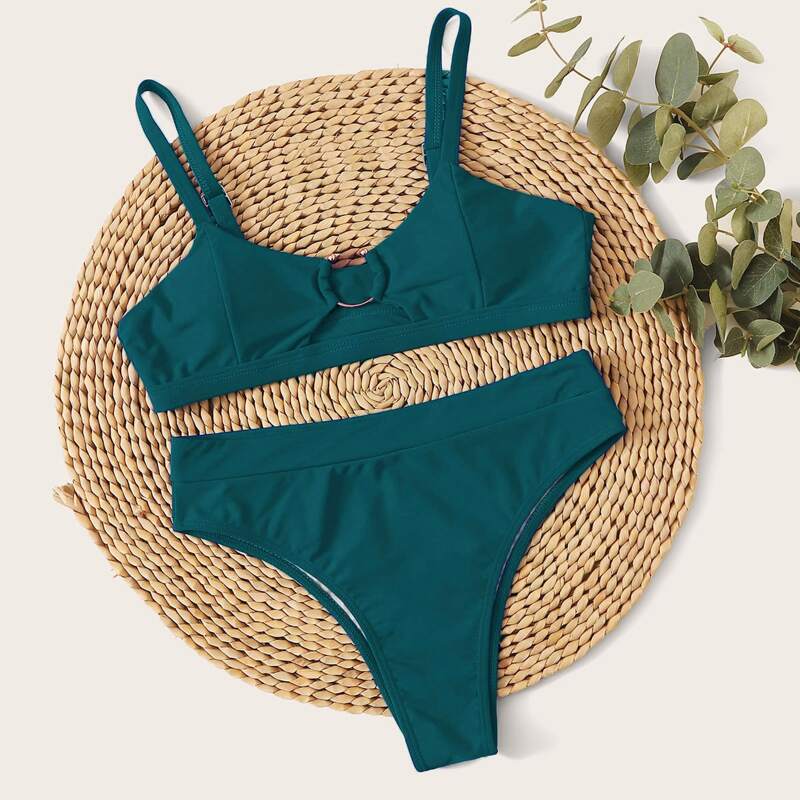 

Ring Linked High Waisted Bikini Swimsuit, Green