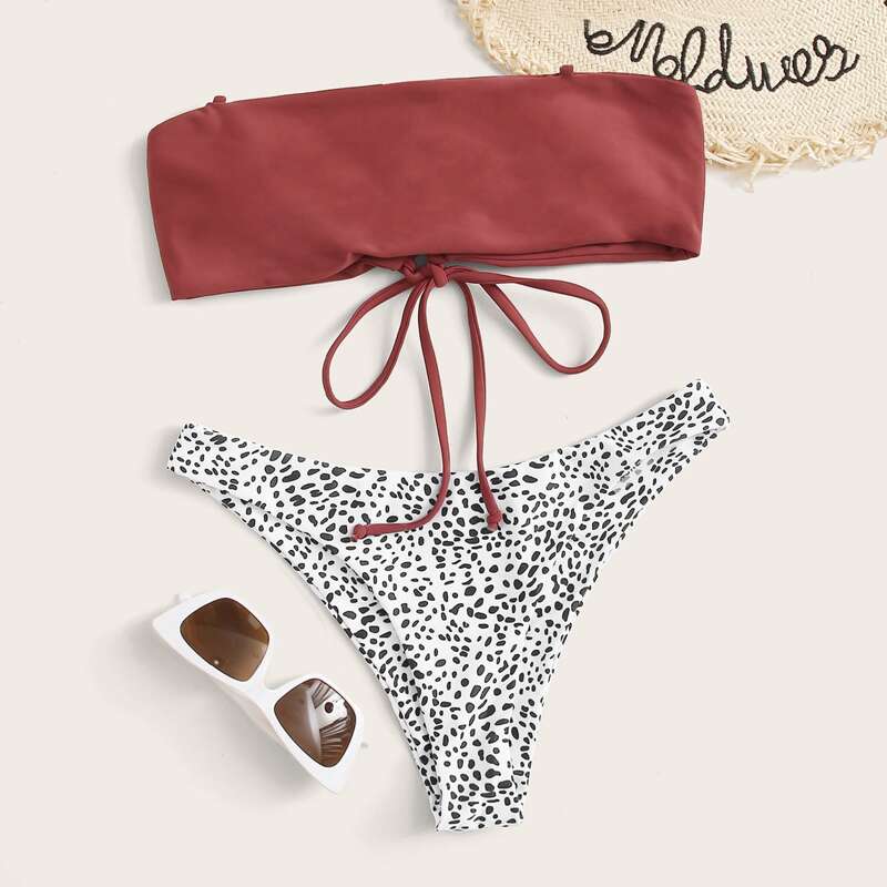 

Dalmatian Lace-up Bandeau High Cut Bikini Swimsuit, Multicolor