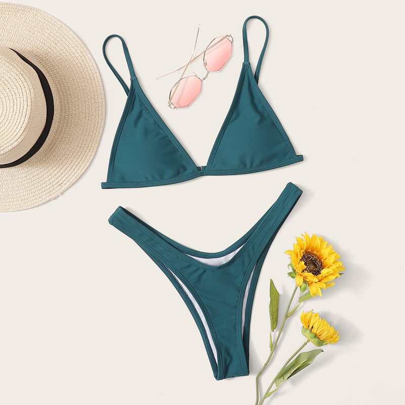 

Triangle High Leg Bikini Swimsuit, Green
