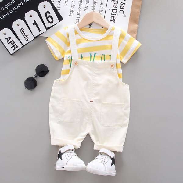 

Toddler Boys Letter Graphic Striped Tee & Pinafore Jumpsuit, Multicolor