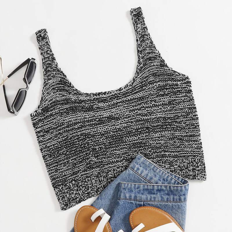 

Space Dye Crop Knit Top, Black