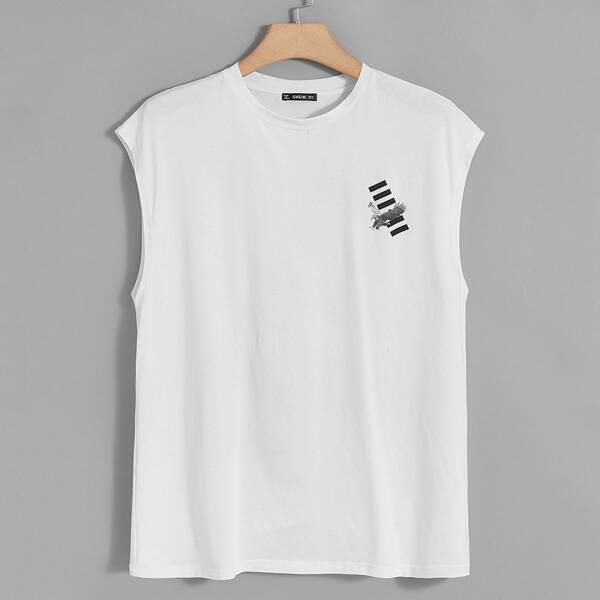 

Men Eagle & Striped Print Top, White