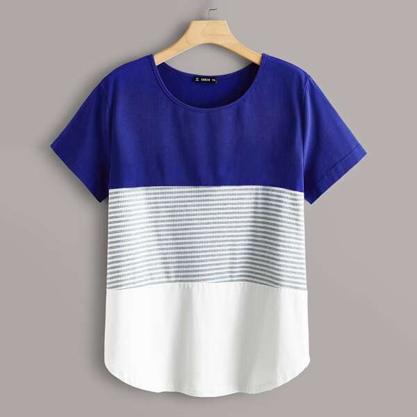 

Plus Cut-and-sew Striped Tee, Multicolor