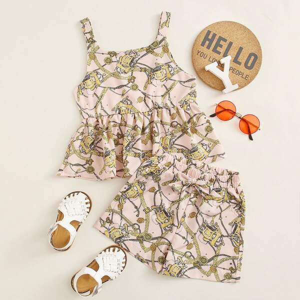 

Toddler Girls Chain Print Cami Top With Shorts, Multicolor