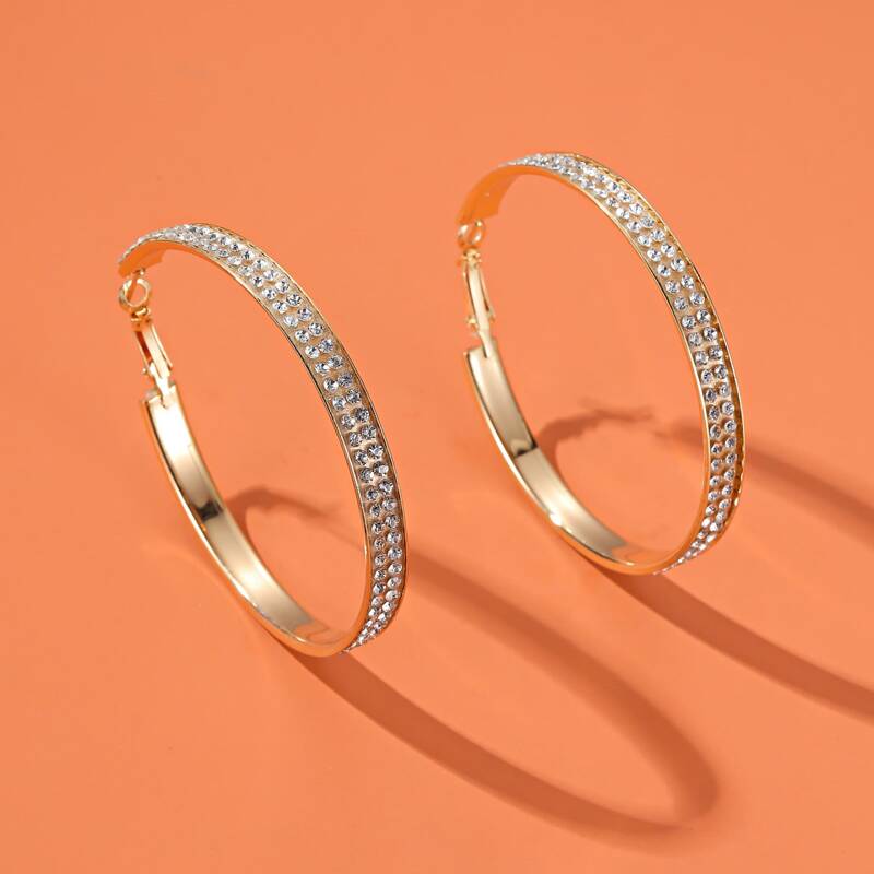 

Rhinestone Engraved Hoop Earrings, Gold