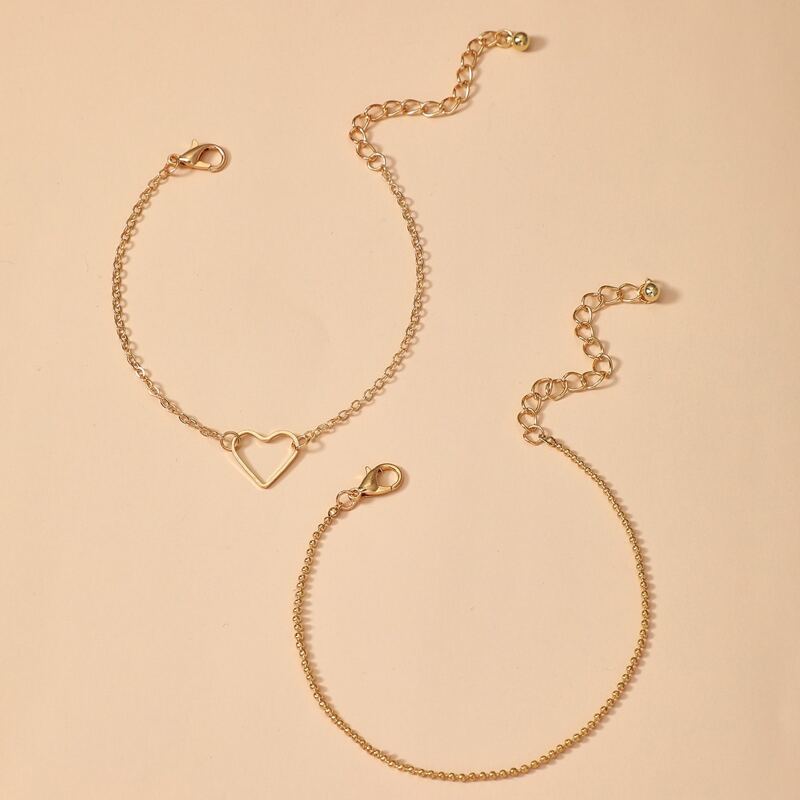 

2pcs Heart Decor Bracelet, Gold