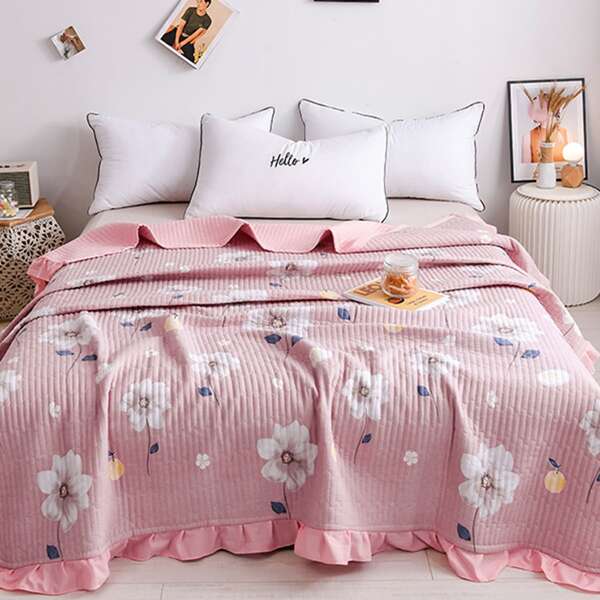 

Flower Print Bedspread, Pink
