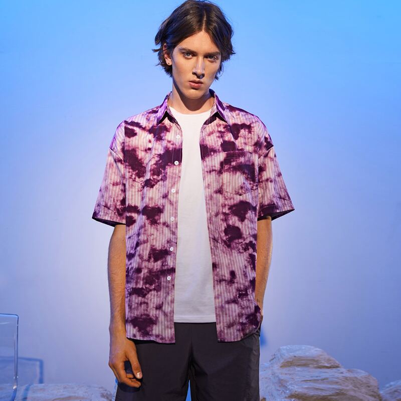 

Guys Button Front Striped Print Tie Dye Shirt, Multicolor