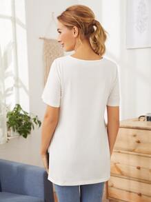 SHEIN Maternity Split Side Solid Tee - White - View 2