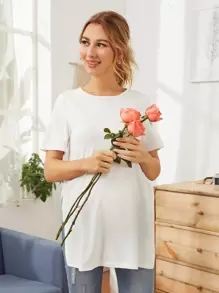 SHEIN Maternity Split Side Solid Tee - White - View 4