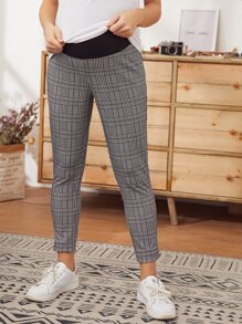 SHEIN 孕婦裝寬腰帶格紋褲子 - 灰色 - 查看 1