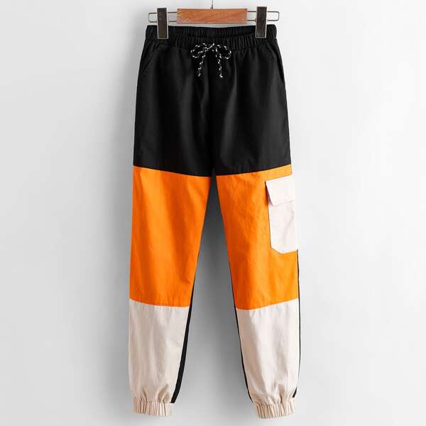 

Boys Drawstring Waist Color Block Cargo Pants, Multicolor