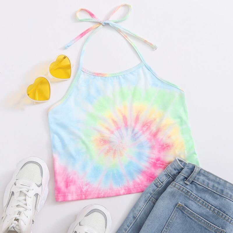 

Tie Dye Crop Halter Top, Multicolor