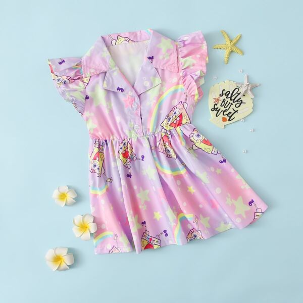 

SpongeBob x SHEIN Baby Girl Rainbow & Cartoon Graphic Dress, Multicolor