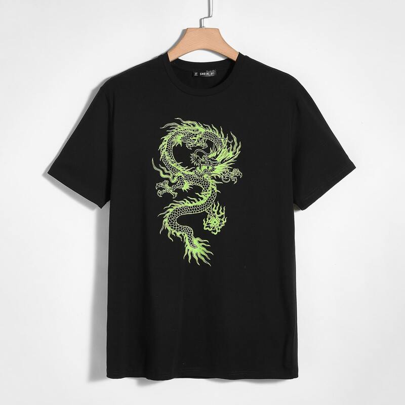 

Guys Neon Dragon Print Short Sleeve Tee, Black