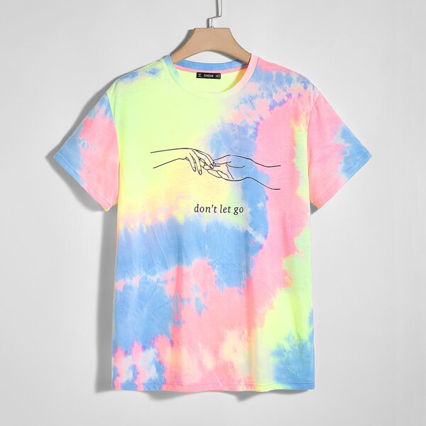 

Men Slogan Graphic Tie Dye Tee, Multicolor