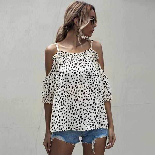 

Cold Shoulder Allover Print Blouse, White