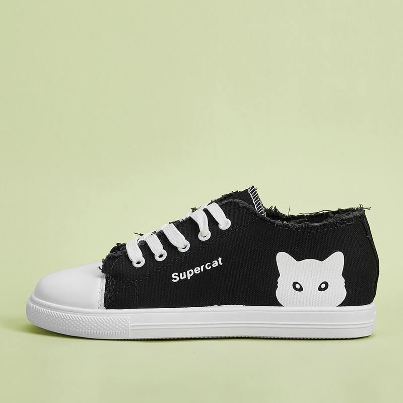 

Cat Lace-up Canvas Sneakers, Black