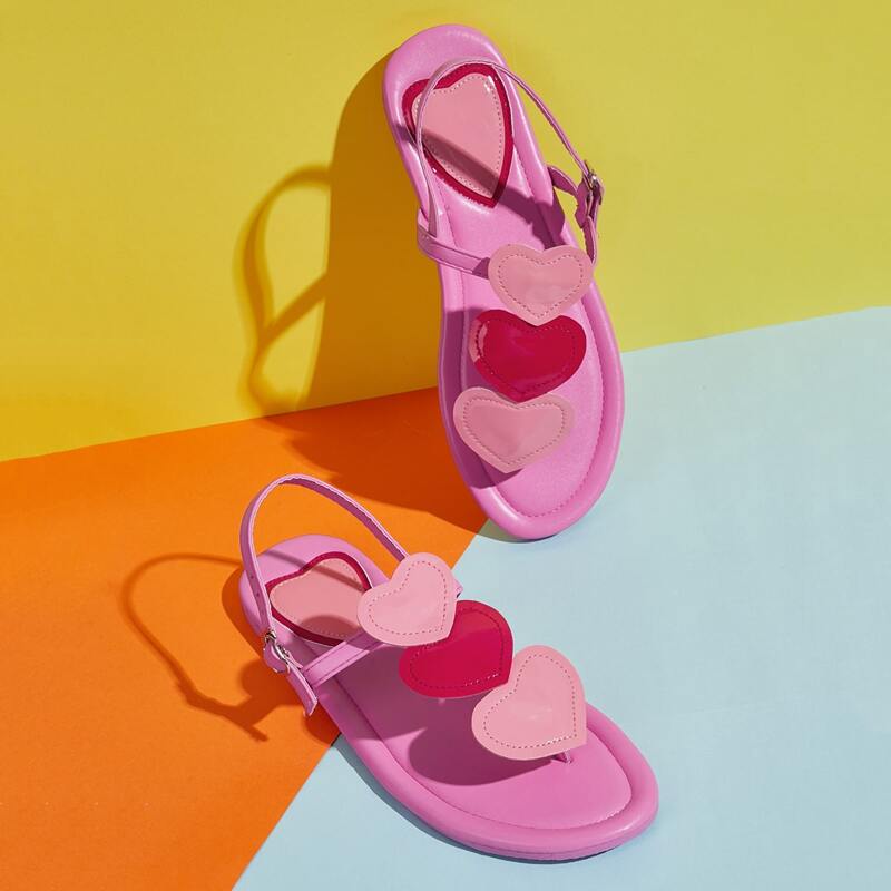 

Layered Heart Toe Post Sandals, Hot pink