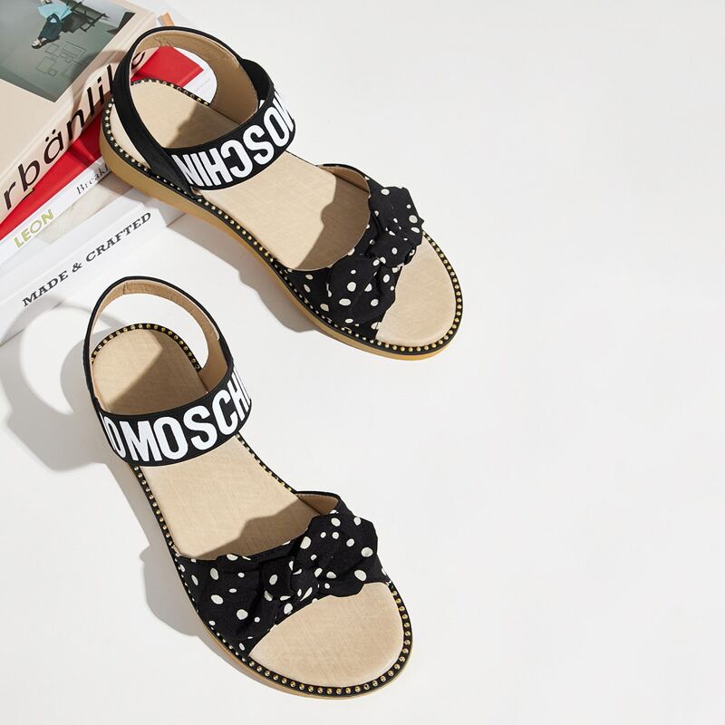 

Letter Strap Bow Sandals, Black