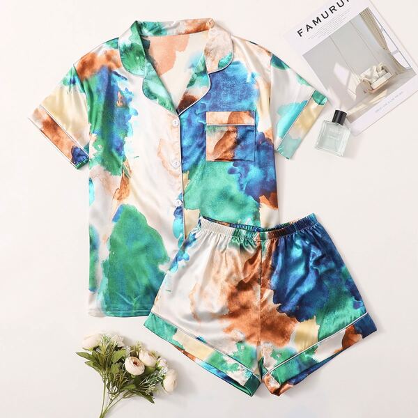 

Tie Dye Satin Night Set, Multicolor