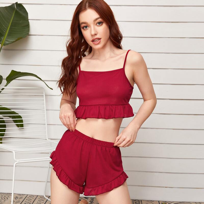 

Ruffle Hem Cami PJ Set, Red
