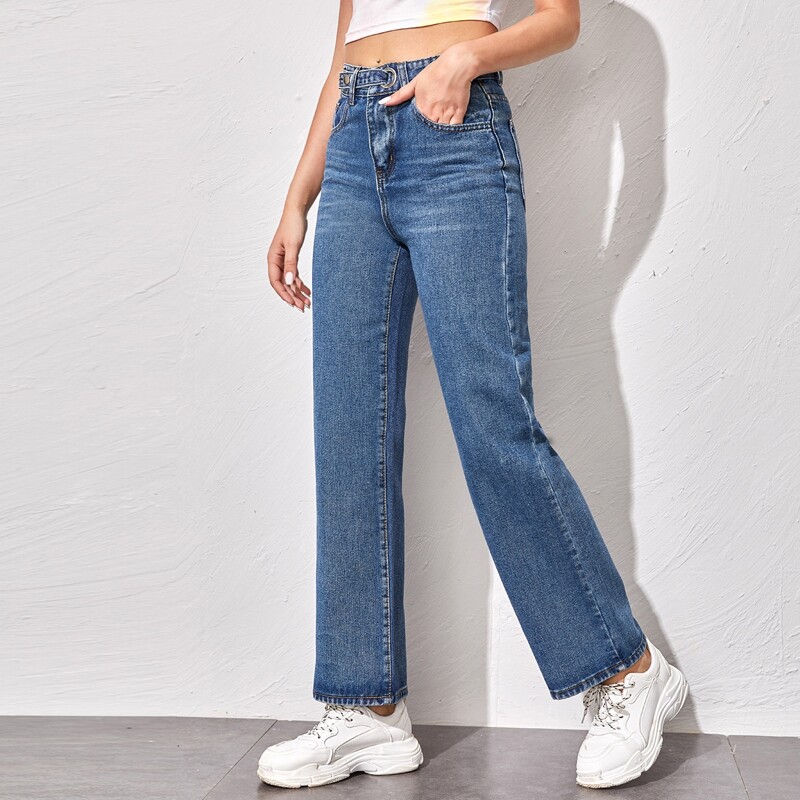 

O-ring Button Fly Baggy Jeans, Blue